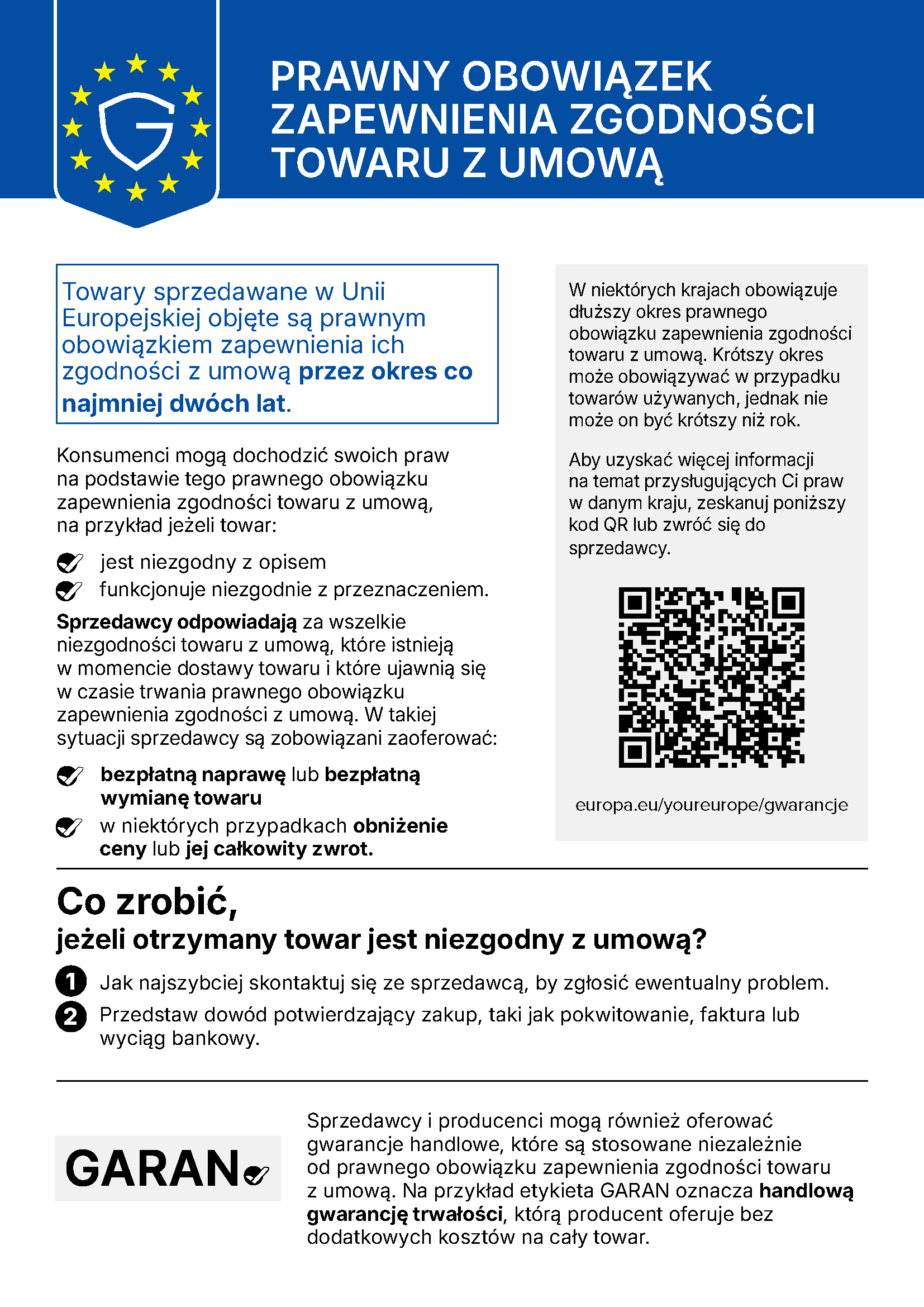 Informacje dotyczące gwarancji prawnej